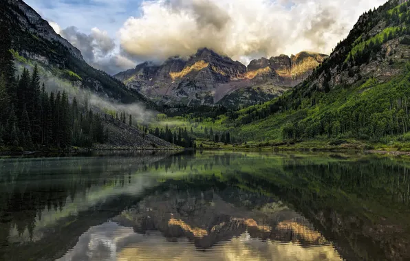 Forest, landscape, mountains, nature, lake, reflection