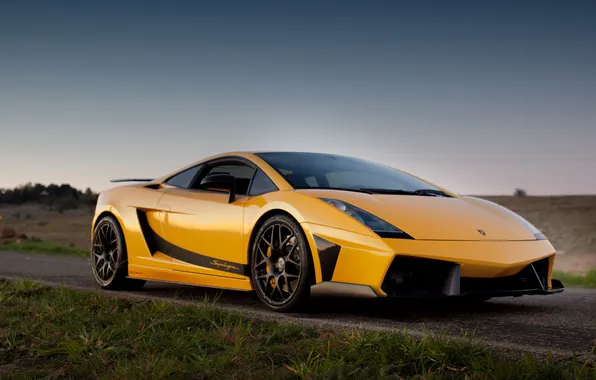 Road, the sky, grass, orange, gallardo, lamborghini, orange, Lamborghini