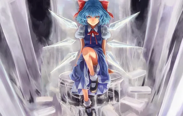 Wings, art, girl, crystals, touhou, mizore akihiro, cirno