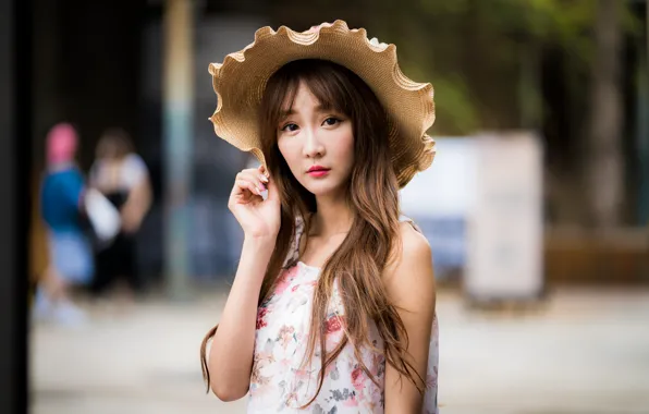 Picture look, girl, hat, Asian, bokeh