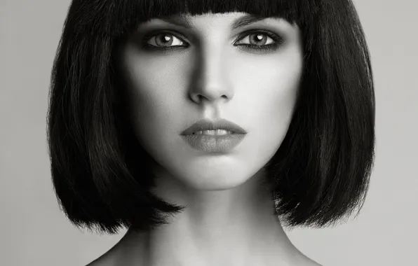 Eyes, look, girl, black and white, brunette, Kare