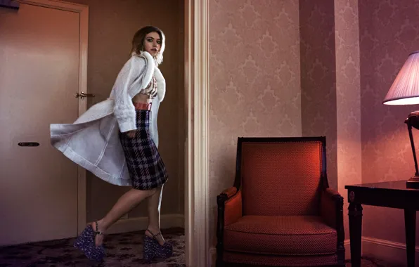 Picture table, room, model, lamp, skirt, chair, actress, the door