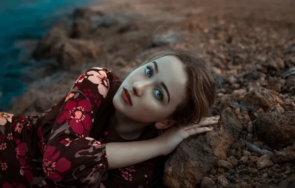 Picture look, girl, portrait, makeup, dress, hairstyle, lies, brown hair