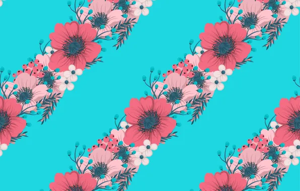 Flowers, background, blue, texture, Pink, Red, Blue, flowers