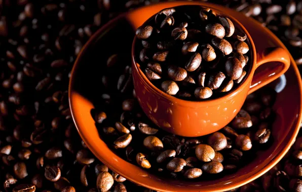 Macro, coffee, grain, mug, macro, cup, beans, coffee