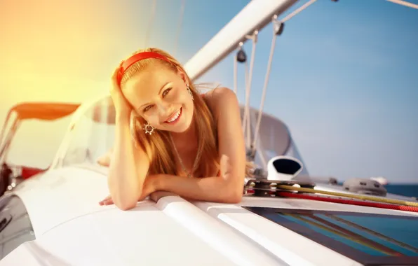 Girl, smile, mood, yacht