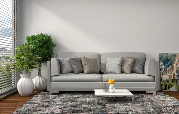 Flowers, sofa, interior, pillow, modern