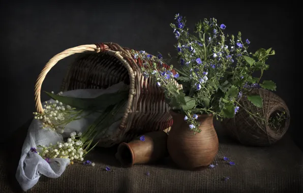 Basket, still life, Lily of the valley