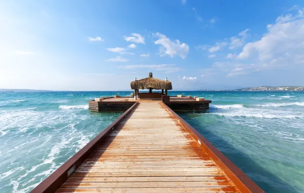 Picture waves, sea, landscape, wood, pier