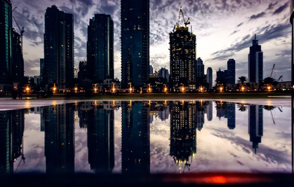 Picture city, lights, Dubai, twilight, sky, sunset, photographer, water