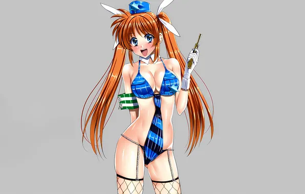 Girl, gun, pistol, sexy, cleavage, thighhighs, long hair, hat