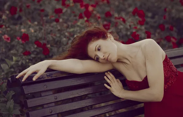Sadness, girl, bench, face, hair
