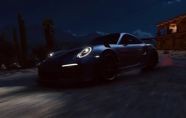 HDR, Porsche, Light, Stars, Mountain, Night, Game, Moonlight