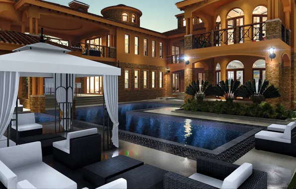 Design, style, Villa, the building, pool, architecture, terrace, building