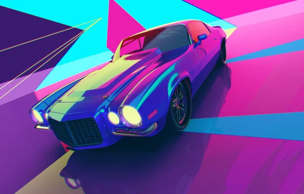 Auto, Machine, Style, Car, Render, Style, Neon, Rendering