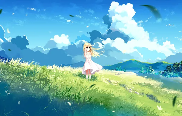 Picture summer, nature, anime, art, girl