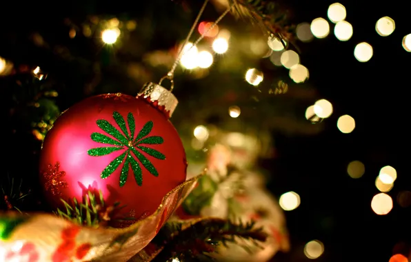 Red, pattern, toys, tree, ball, ball, New Year, Christmas