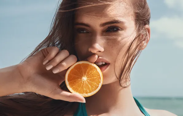 Look, girl, the sun, face, photo, orange, Viktoria Semenchuk