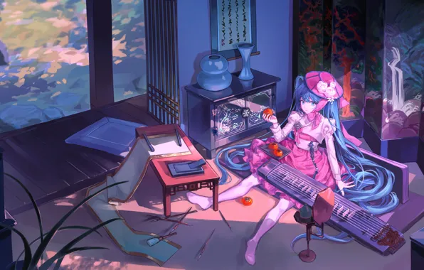 Girl, room, Hatsune Miku, Vocaloid, persimmon
