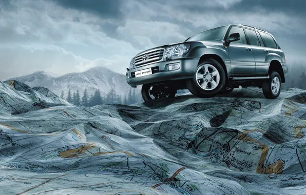 The sky, map, SUV, toyota, land cruiser, 100, land cruiser, Toyota