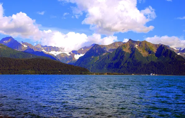 The sky, clouds, snow, tops, Alaska, USA, Cook Inlet, mountains of Chugach
