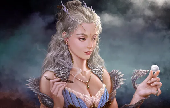 Girl, Dragon, Snake, Pearl, Blonde, Face, Girl, Dragon