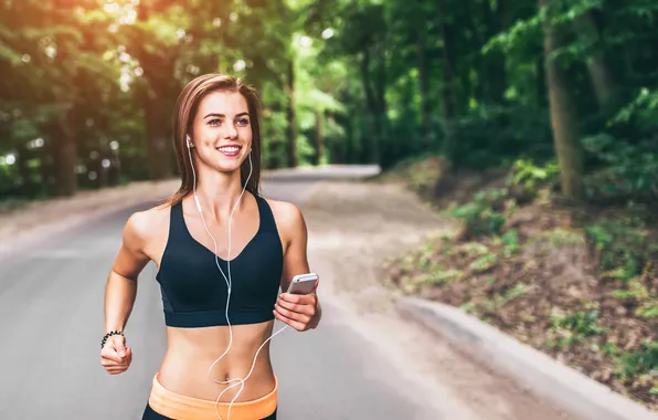 Girl, forest, happy, exercise, female, fitness, healthy, fit