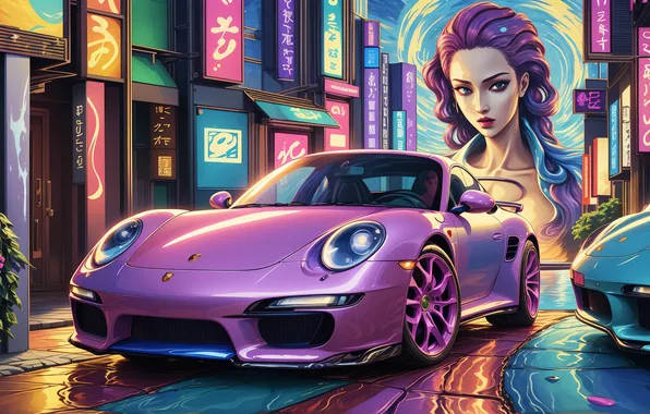 Machine, auto, girl, the city, advertising, signs
