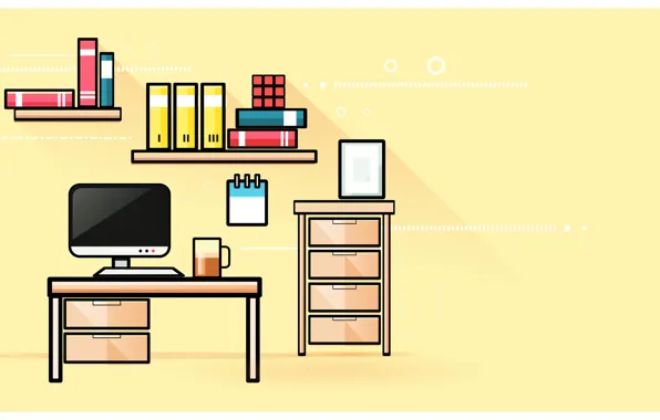 Computer, room, furniture, vector, shelves