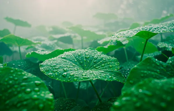 Forest, leaves, drops, rain, Wallpaper, wallpaper, forest, rain