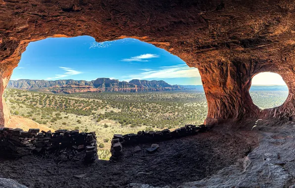 Mountains, blue, stones, rocks, desert, view, dal, arch