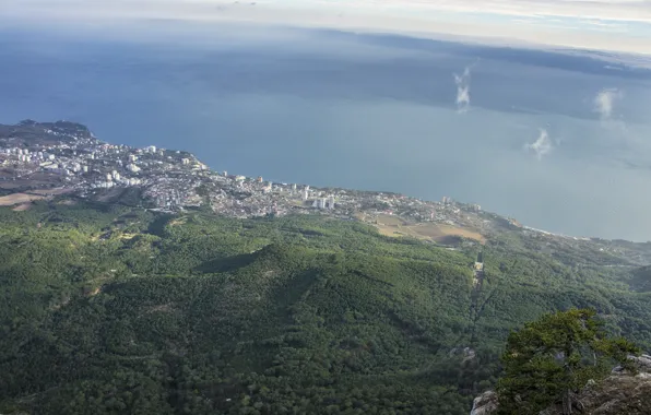 Sea, forest, the sky, clouds, the city, Yalta, AI-Petri