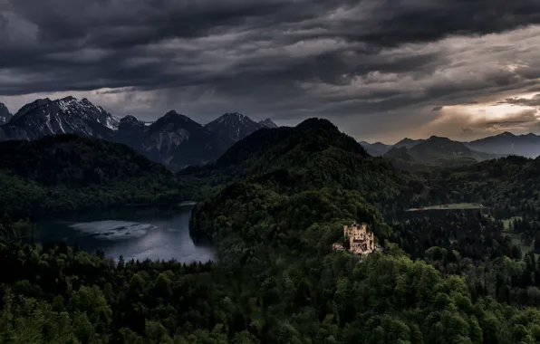 Landscape, mountains, castle, Germany, Bayern, panorama, Germany, Bavaria