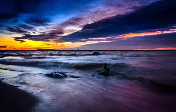 Beach, sea, nature, clouds, longexposure