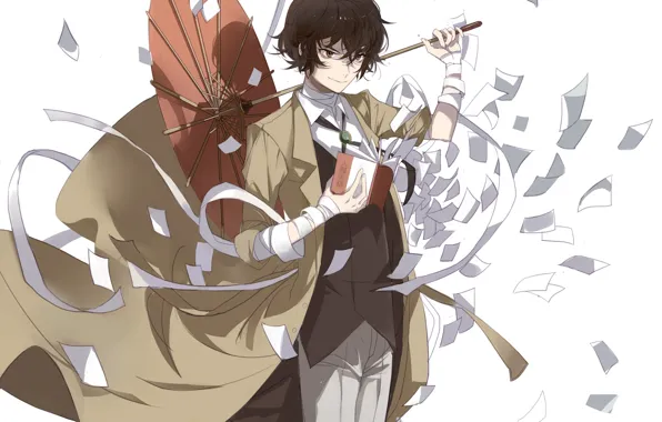Paper, leaves, bandages, Bungou Stray Dogs, Stray Dogs: A Literary Genius, Dazai Osamu