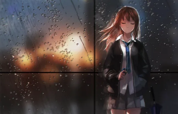 Glass, girl, rain, anime
