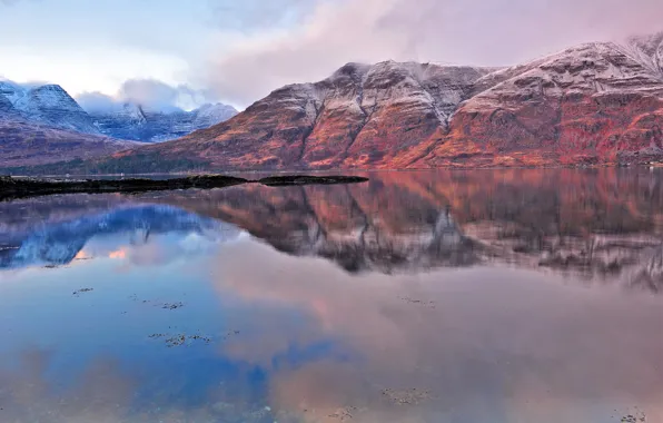 Mountains, lake, reflection, the evening