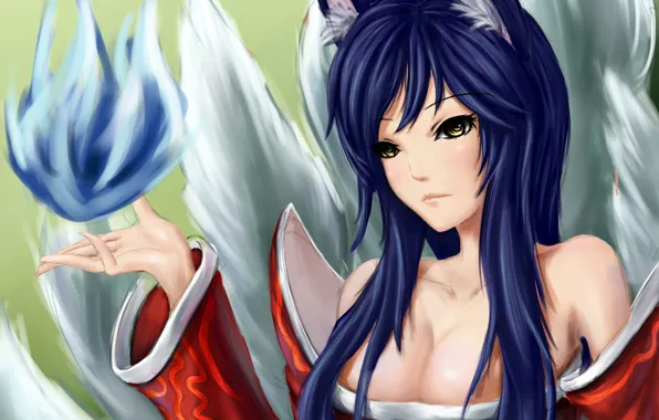 Picture girl, magic, hand, ears, league of legends, ahri