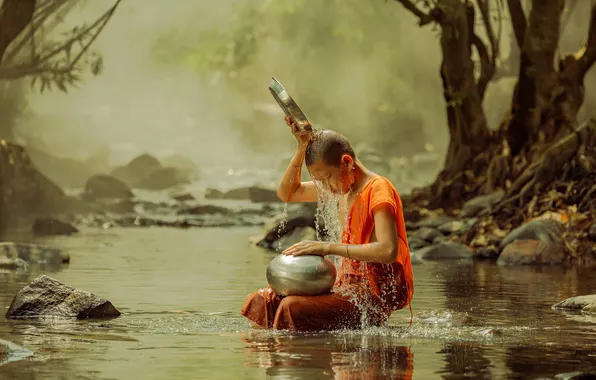 Nature, boy, asian, monk