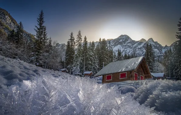 Winter, snow, trees, landscape, mountains, nature, home, ate