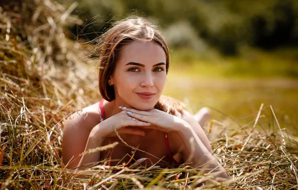 Look, girl, pose, smile, hay, Alexey Gilev