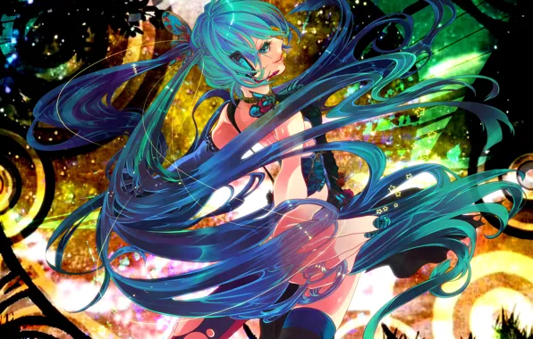 Girl, anime, headphones, art, Hatsune Miku, Vocaloid, Vocaloid, rathke
