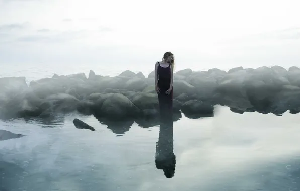 Picture girl, nature, river