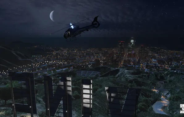 Picture landscape, night, Grand Theft Auto V, Los Santos, gta 5, vinewood