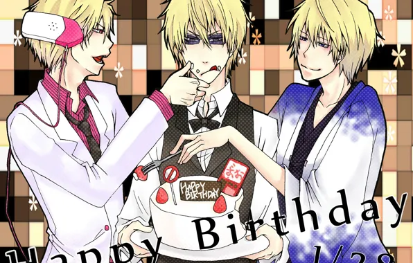 Cake, guys, trio, Durarara, Heiwajima Shizuo, Durarara, Shizuo Heiwajima