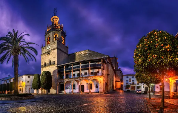 Trees, lights, Palma, home, the evening, area, lights, Church