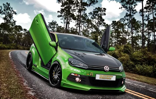 Picture road, machine, trees, green