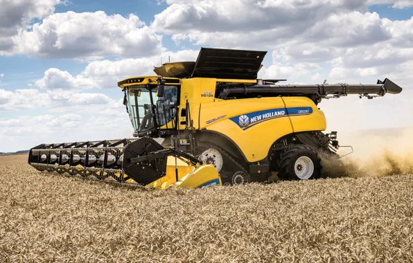 Clouds, Field, Wheat, Cabin, 2018, Harvester, New Holland, New Holland CR10.90 Revelation