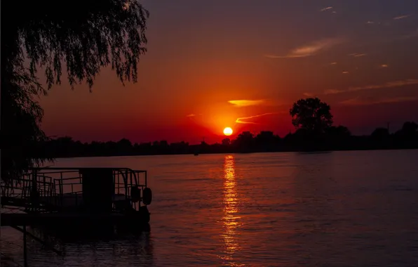 Picture sunset, river, Romania, Tulcea
