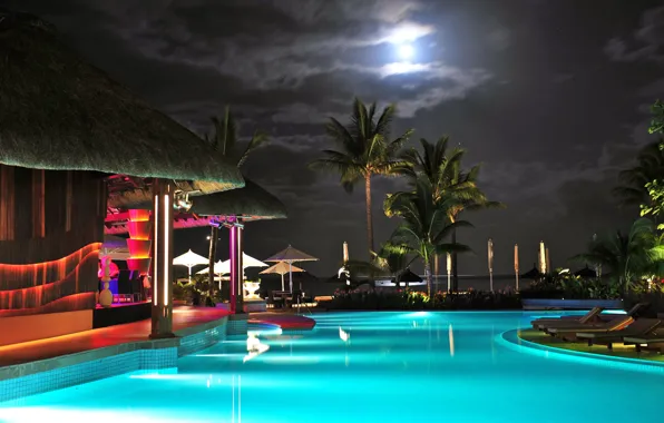 The sky, water, Palma, the moon, pool, backlight